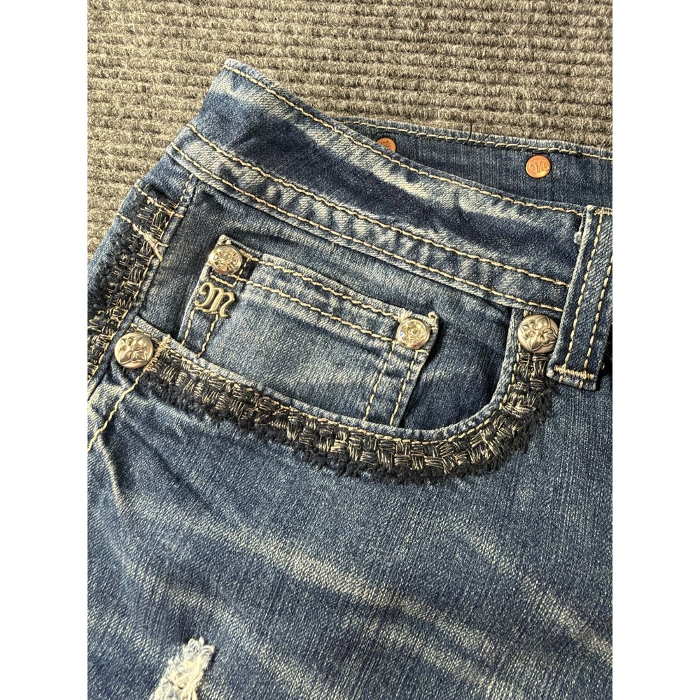 Miss Me Jeans Womens 34 Mid Wash Distressed Straight Leg Embroidered Flap Pocket - Picture 12 of 14